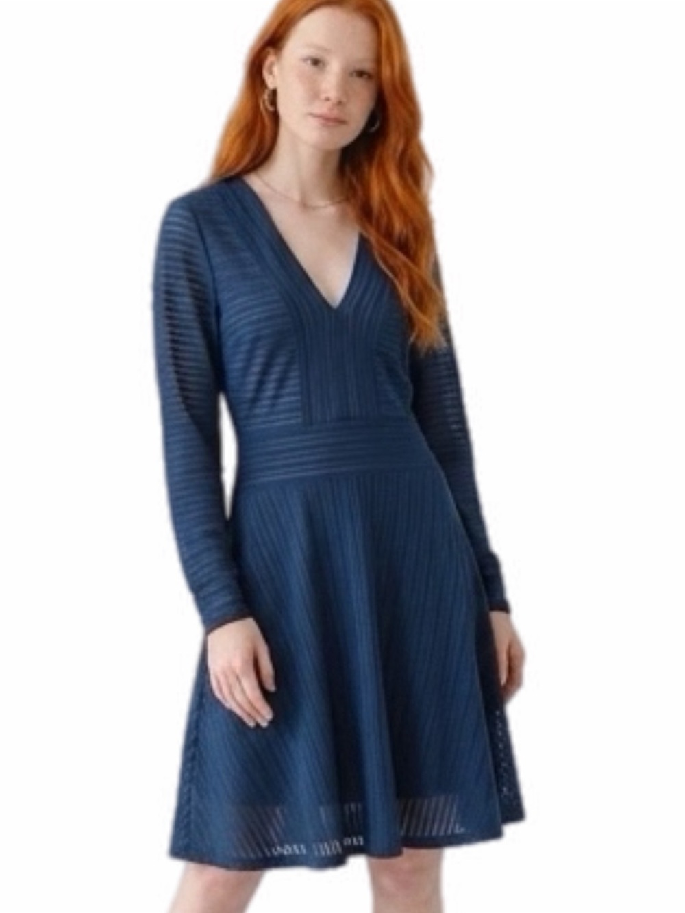 BCBGMAXAZRIA blue V-Neck Long-Sleeve A-Line Dress Size Medium EUC